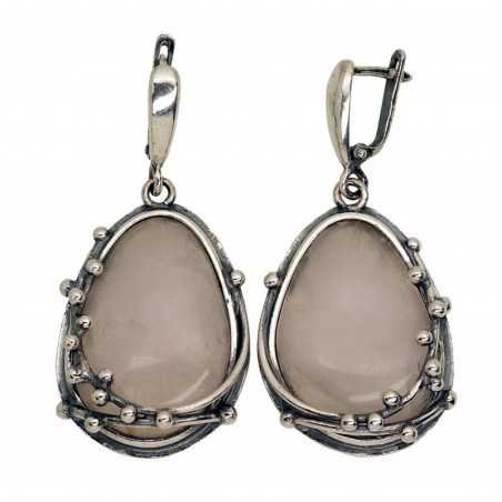 925°, Silver earrings, Pink Quarz , 2203527(POx-Bk)_KZPI