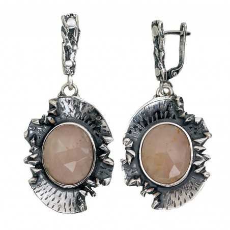925°, Silver earrings, Pink Quarz , 2203529(POx-Bk)_KZPI