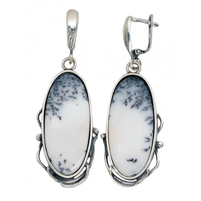925°, Silver earrings, Dendritic Agate , 2203530(POx-Bk)_AGD
