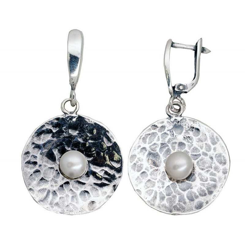 925°, Silver earrings with english lock, Fresh-water Pearl , 2203536(POx-Bk)_PE