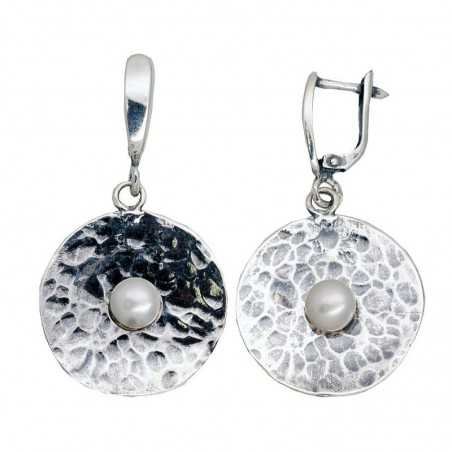 925°, Silver earrings with english lock, Fresh-water Pearl , 2203536(POx-Bk)_PE