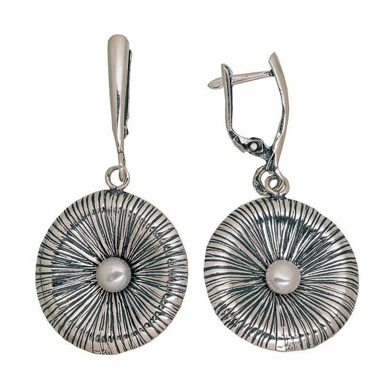 925°, Silver earrings with english lock, Fresh-water Pearl , 2203538(POx-Bk)_PE