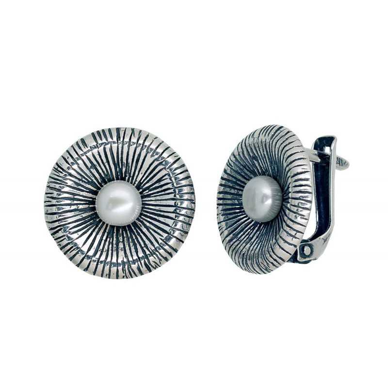 925°, Silver earrings with english lock, Fresh-water Pearl , 2203539(POx-Bk)_PE