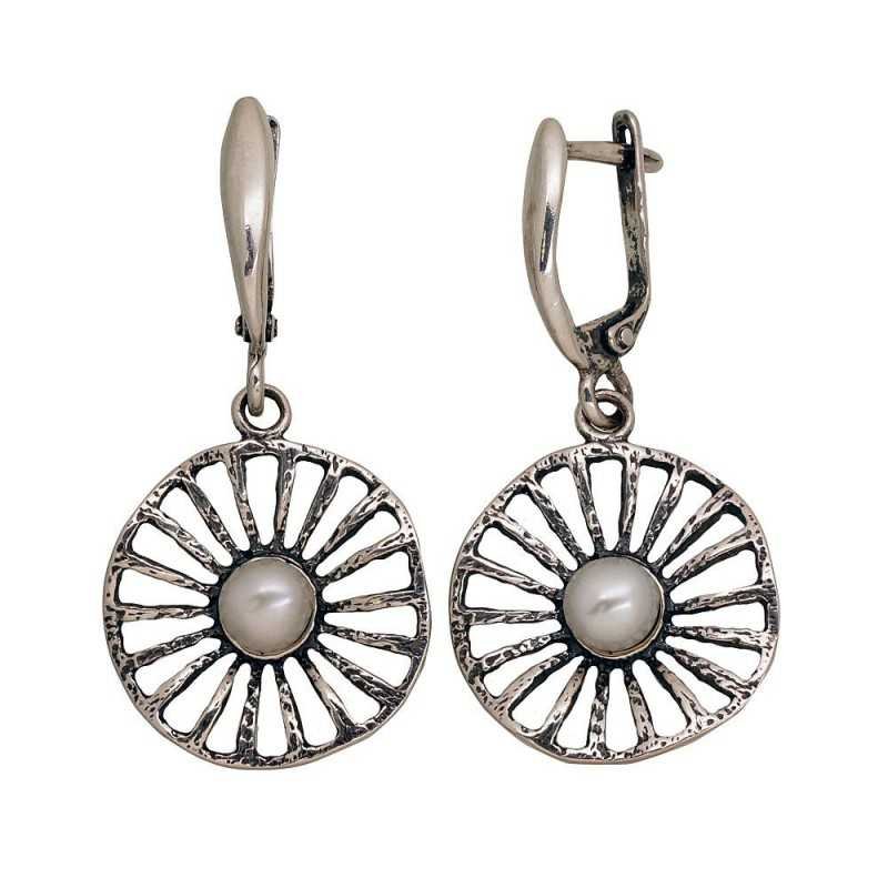 925°, Silver earrings with english lock, Fresh-water Pearl , 2203540(POx-Bk)_PE