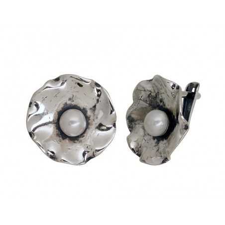 925°, Silver earrings with english lock, Fresh-water Pearl , 2203543(POx-Bk)_PE