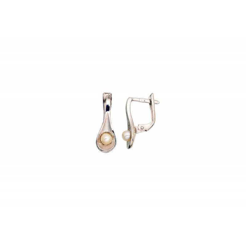 925°, Silver earrings with english lock, Fresh-water Pearl , 2203549(PRh-Gr)_PE