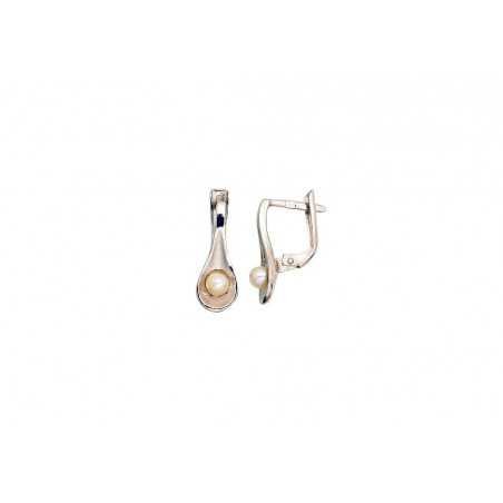925°, Silver earrings with english lock, Fresh-water Pearl , 2203549(PRh-Gr)_PE