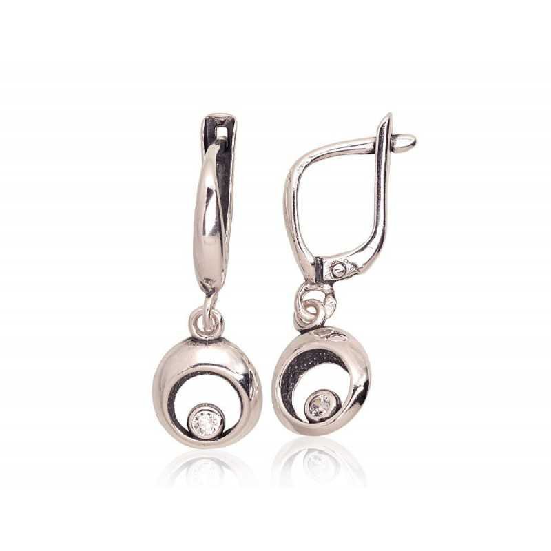 925°, Silver earrings with english lock, Zirkons , 2203565(POx-Bk)_CZ