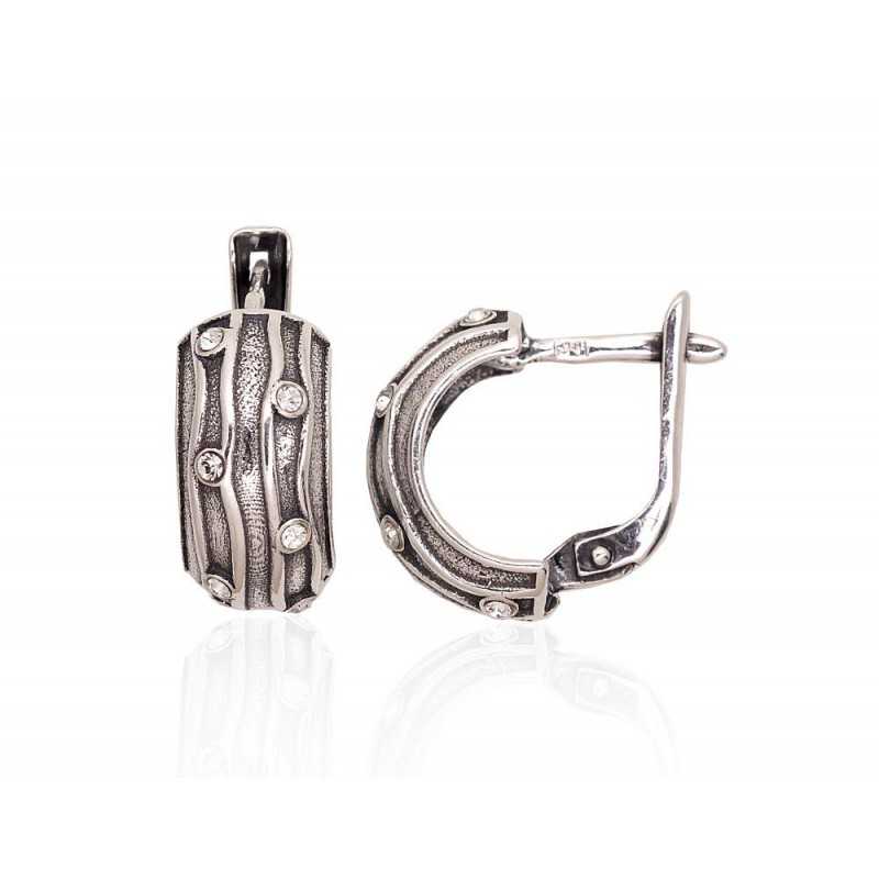 925°, Silver earrings with english lock, Zirkons , 2203571(POx-Bk)_CZ