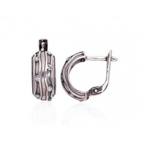 925°, Silver earrings with english lock, Zirkons , 2203571(POx-Bk)_CZ-AQ