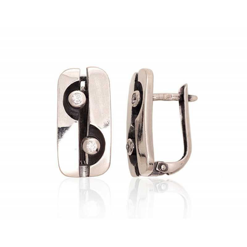 925°, Silver earrings with english lock, Zirkons , 2203572(POx-Bk)_CZ