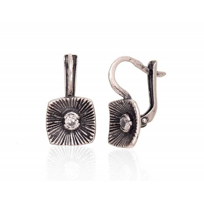 925°, Silver earrings with english lock, Zirkons , 2203573(POx-Bk)_CZ