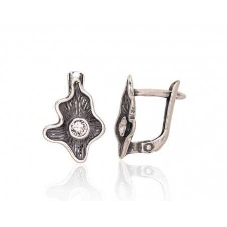 925°, Silver earrings with english lock, Zirkons , 2203574(POx-Bk)_CZ