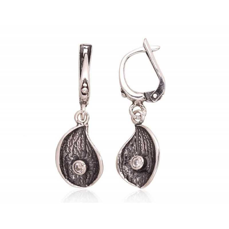 925°, Silver earrings with english lock, Zirkons , 2203575(POx-Bk)_CZ