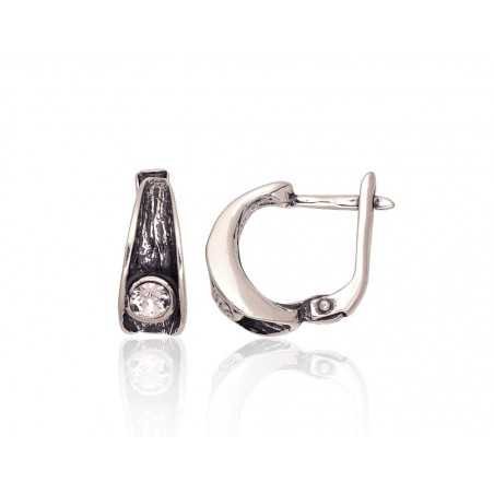 925°, Silver earrings with english lock, Zirkons , 2203577(POx-Bk)_CZ