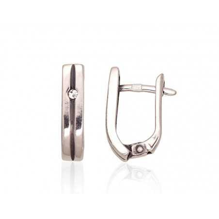 925°, Silver earrings with english lock, Zirkons , 2203578(POx-Bk)_CZ