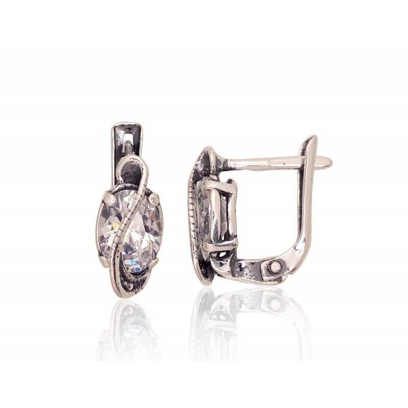 925°, Silver earrings with english lock, Zirkons , 2203584(POx-Bk)_CZ
