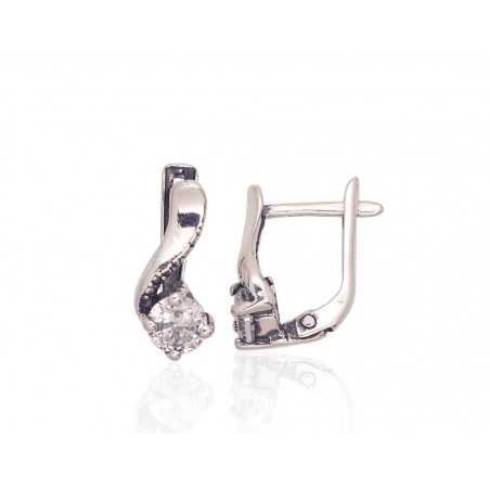 925°, Silver earrings with english lock, Zirkons , 2203585(POx-Bk)_CZ