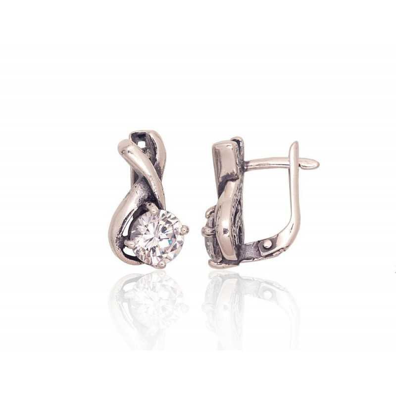 925°, Silver earrings with english lock, Zirkons , 2203586(POx-Bk)_CZ