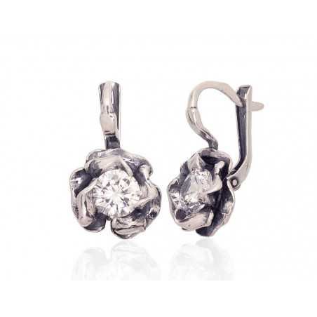 925°, Silver earrings with english lock, Zirkons , 2203587(POx-Bk)_CZ
