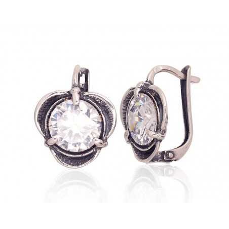 925°, Silver earrings with english lock, Zirkons , 2203588(POx-Bk)_CZ
