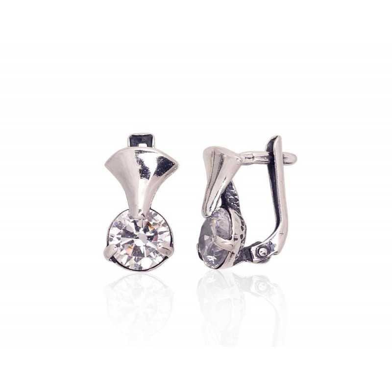 925°, Silver earrings with english lock, Zirkons , 2203589(POx-Bk)_CZ