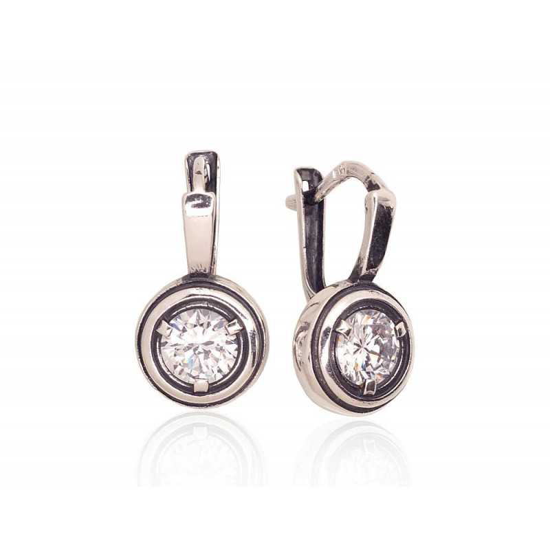 925°, Silver earrings with english lock, Zirkons , 2203592(POx-Bk)_CZ