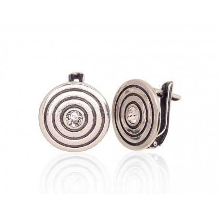 925°, Silver earrings with english lock, Zirkons , 2203594(POx-Bk)_CZ