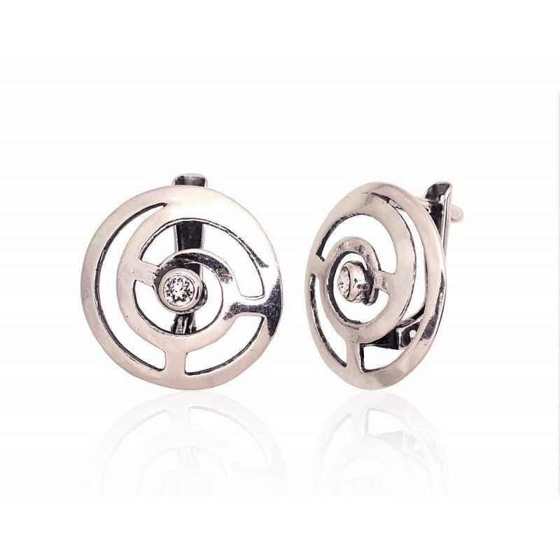 925°, Silver earrings with english lock, Zirkons , 2203595(POx-Bk)_CZ
