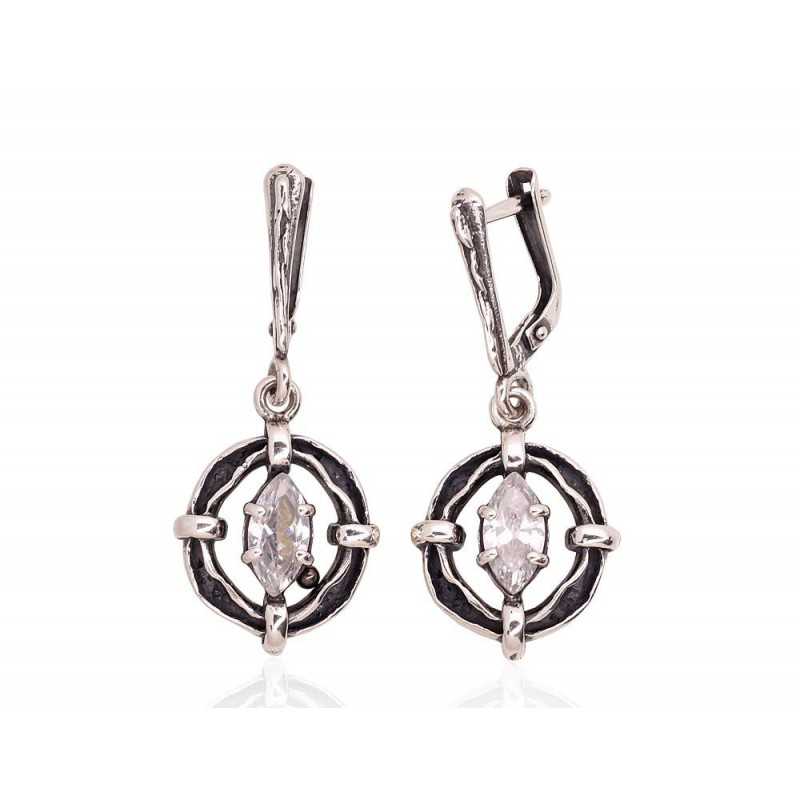 925°, Silver earrings with english lock, Zirkons , 2203597(POx-Bk)_CZ