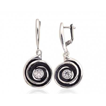 925°, Silver earrings with english lock, Zirkons , 2203598(POx-Bk)_CZ