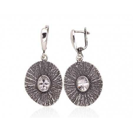 925°, Silver earrings with english lock, Zirkons , 2203599(POx-Bk)_CZ