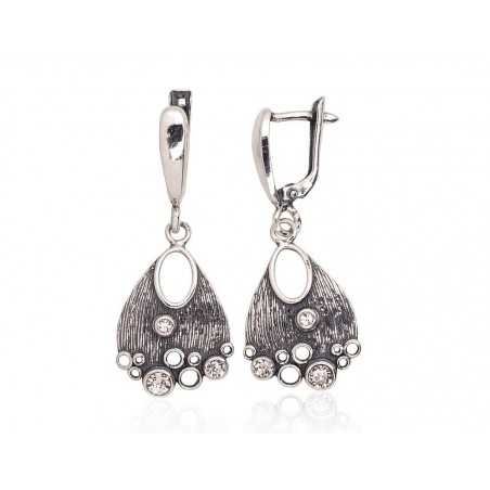 925°, Silver earrings with english lock, Zirkons , 2203601(POx-Bk)_CZ
