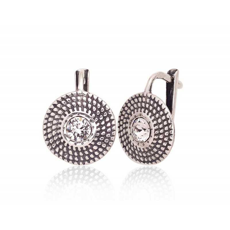 925°, Silver earrings with english lock, Swarovski crystals , 2203607(POx-Bk)_SV