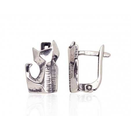 925°, Silver earrings with english lock, No stone, 2203619(POx-Bk)