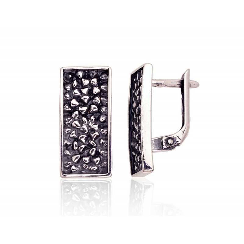 925°, Silver earrings with english lock, No stone, 2203631(POx-Bk)