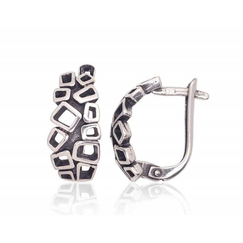 925°, Silver earrings with english lock, No stone, 2203633(POx-Bk)