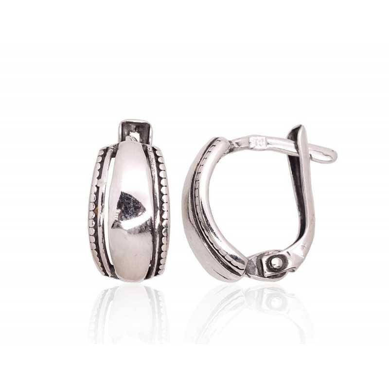 925°, Silver earrings with english lock, No stone, 2203637(POx-Bk)
