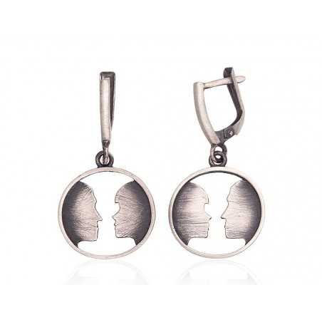 925°, Silver earrings with english lock, No stone, 2203655(Matt+POx-MattBk)