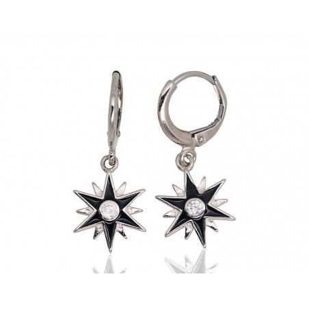 925°, Silver earrings with english lock, Zirkons , Jewelery enamel , 2203673(PRh-Gr)_CZ+ML-BK