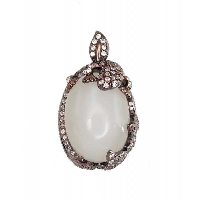 925° Silver pendant, Type: \"Orio\"  collection, Stone: Zirkons , Moonstone , 2300825(PRh-Bk)_CZ+MS